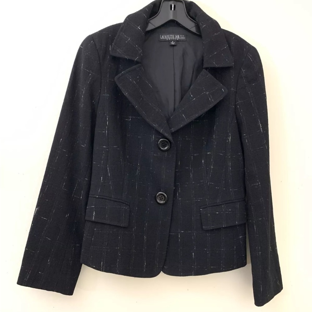 LAFAYETTE 148 New York Jacket Black Wool Silk Front Buttons Size Petites 8P